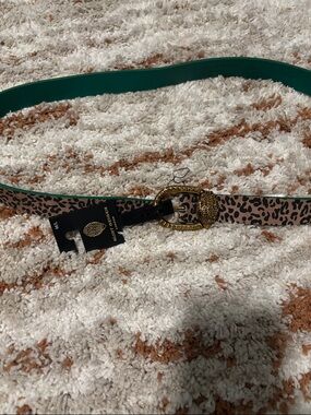 Kurt Geiger Green & Leopard Print Belt with Gold Buckle